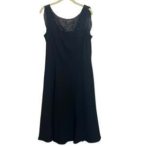 Evan Picone Dress 16 Black Sleeveless Sheer Mesh Rhinestone Cowl Back